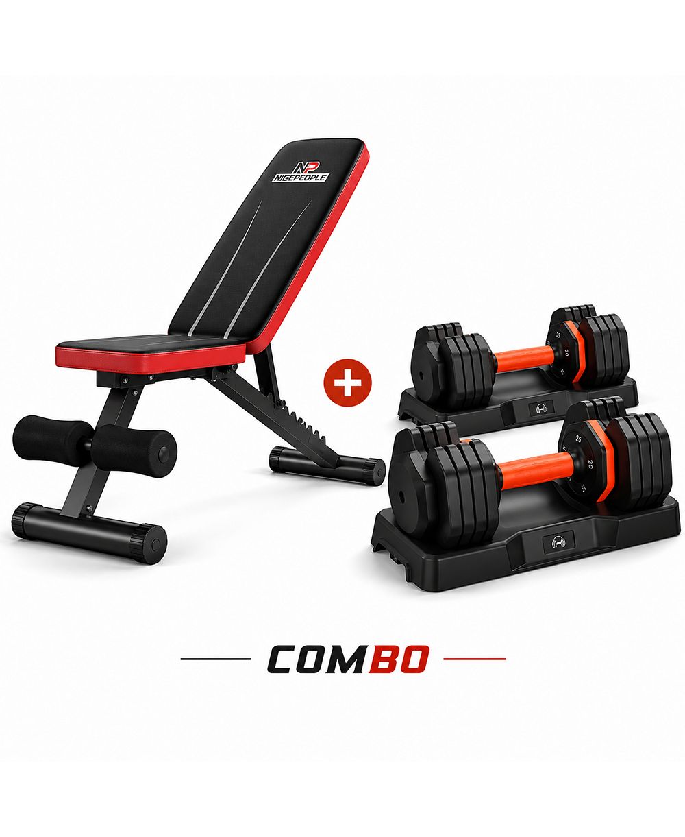 FED FITNESS Adjustable Weight Bench and Dumbbell Set, 660 LBS Capacity, 25LB Pair (50LB Total) with Storage Box for Full Body Workout