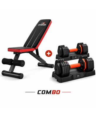 FED FITNESS Adjustable Weight Bench and Dumbbell Set, 660 LBS Capacity, 25LB Pair (50LB Total) with Storage Box for Full Body Workout