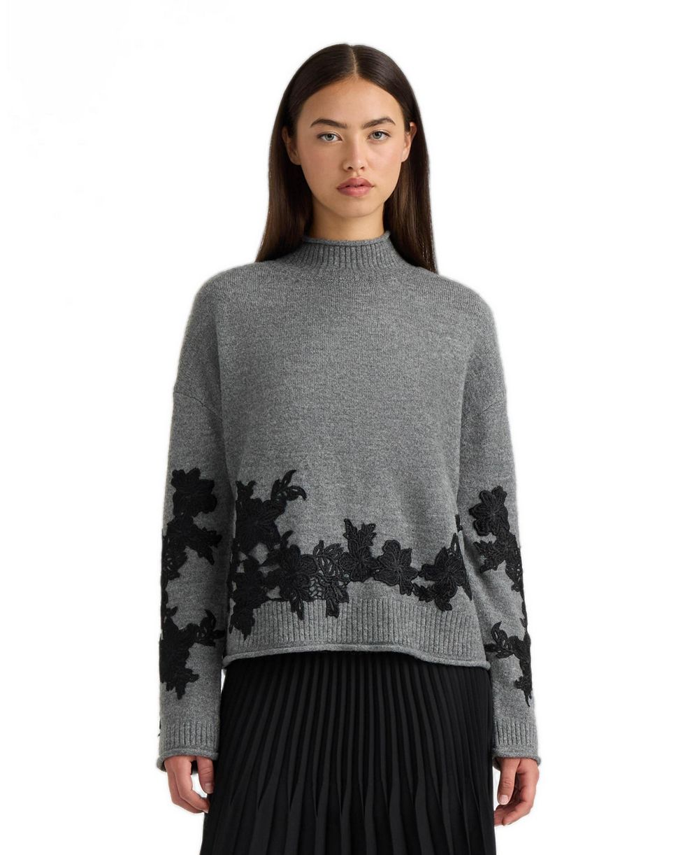 NVLT Women's Mock Neck Applique Sweater