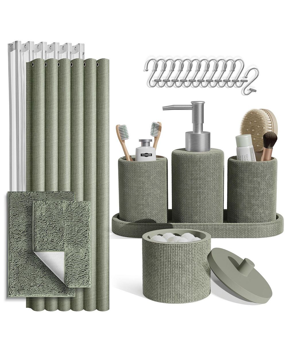 Набор аксессуаров для ванной Clara Clark Burlap Texture, с занавеской и ковриком