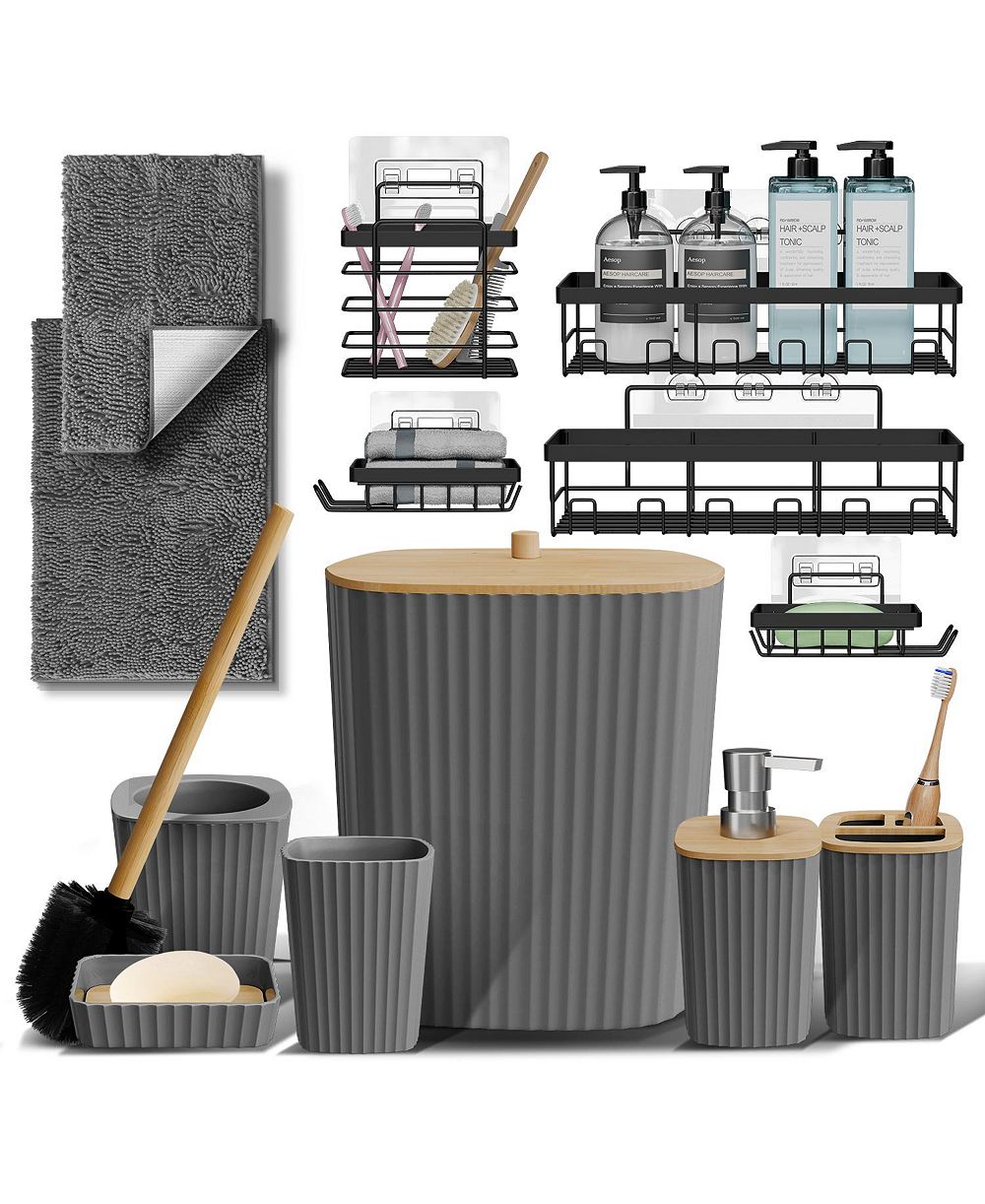 Clara Clark Modern Complete Bathroom Decor and Accessory Set with Bath Rugs and Shower Caddy Set