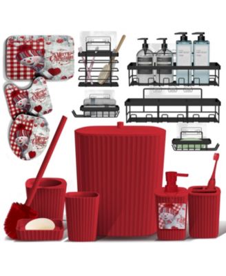 Clara Clark 14-Piece Complete Holiday Bathroom Decor and Accessory Set with Bath Rugs and Shower Caddy Set