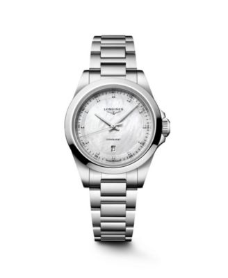 Longines женские часы Conquest со стальным браслетом и серебристым циферблатом, 30 мм
