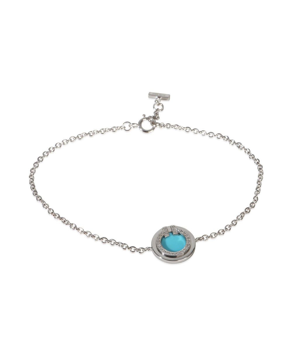 Pre-Owned Tiffany & Co белое золото бирюзовый и бриллиантовый браслет Tiffany T Circle