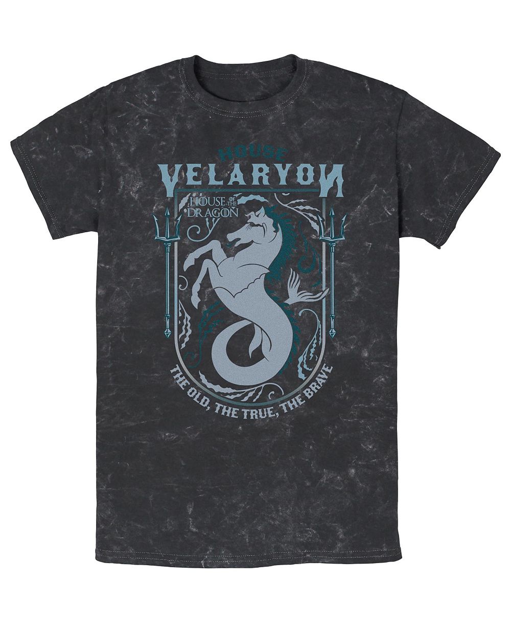 Fifth Sun Men's House of the Dragon Velaryon Mineral-Wash Graphic Crewneck Cotton T-Shirt