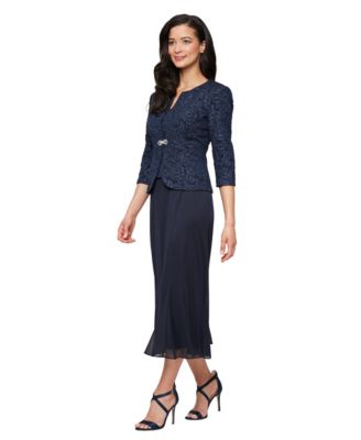 Alex Evenings Petite Textured Jacquard Tea-Length Midi Jacket Dress
