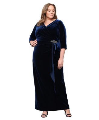 Alex Evenings Plus Size Stretch Velvet Surplice Embellished-Cascade Gown