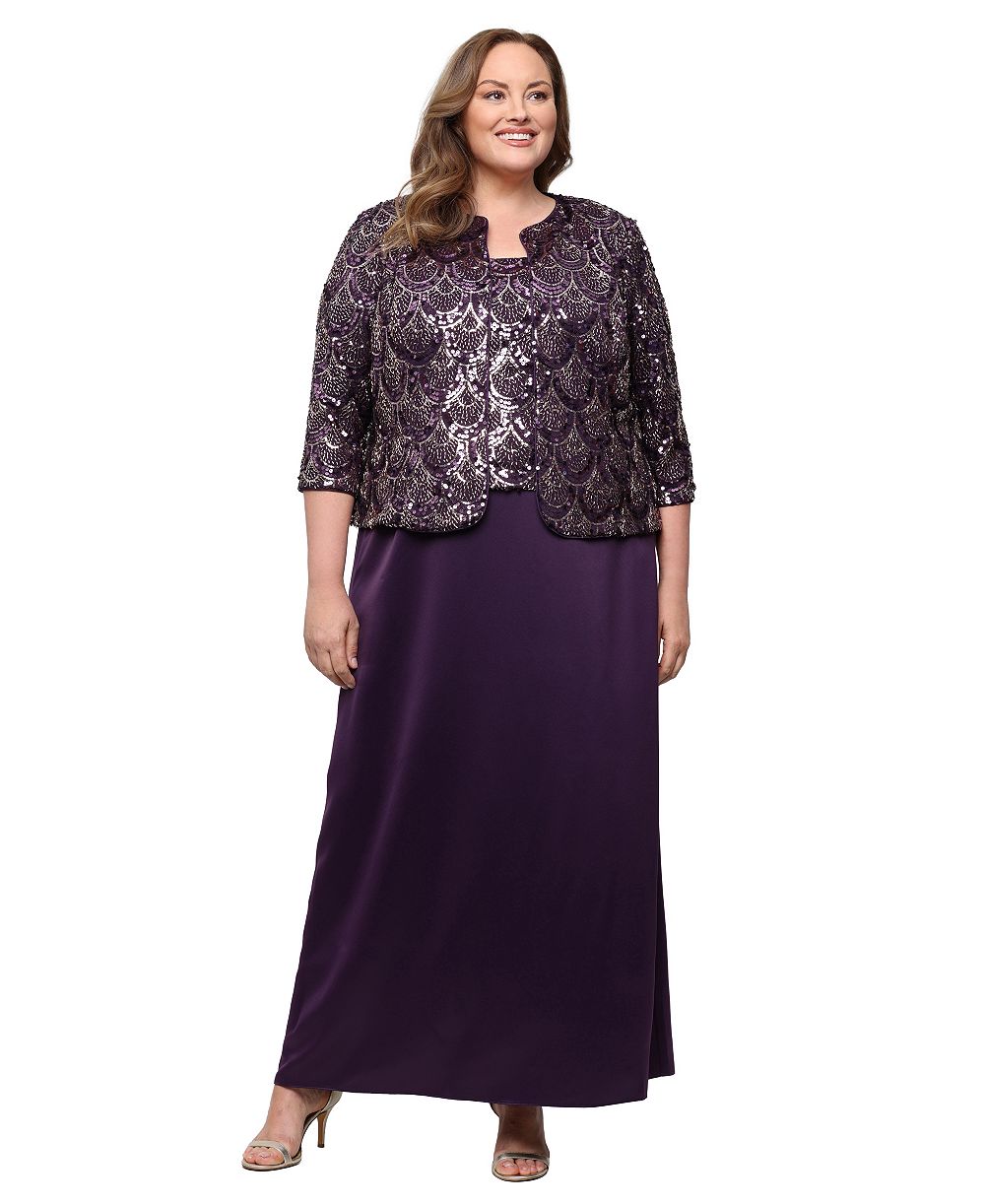 Alex Evenings Plus Size Long Sequin Jacket Dress