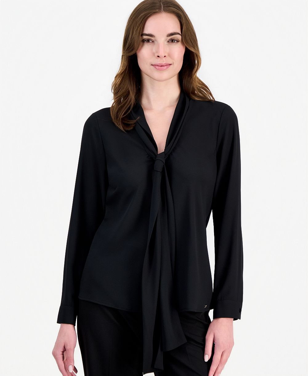 Tahari ASL Women's Sailor Tie-Neck Long-Sleeve Blouse