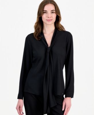 Tahari ASL Women's Sailor Tie-Neck Long-Sleeve Blouse