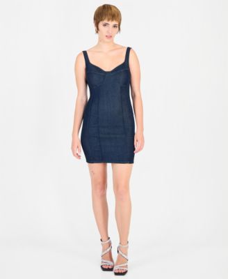GUESS Women's Alora Body-Con Sweetheart Denim Mini Dress