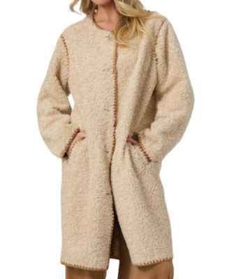 GUESS Women's Mia Faux Sherpa Mid-Length Coat