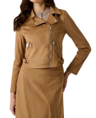 GUESS Women's Jennie Moto Faux-Suede Cropped Jacket