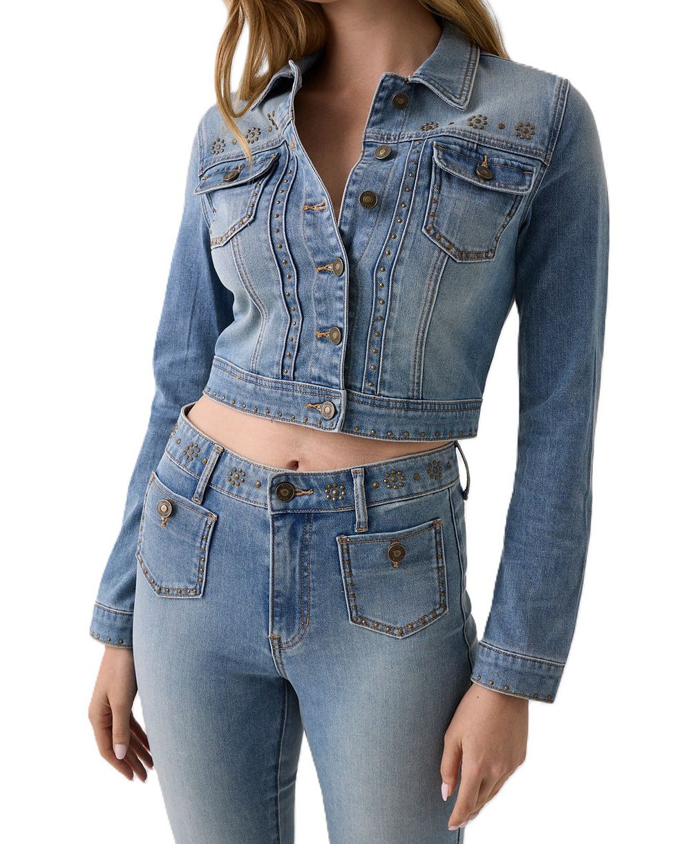 GUESS Women's Cropped Studded Denim Jacket