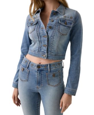 GUESS Women's Cropped Studded Denim Jacket