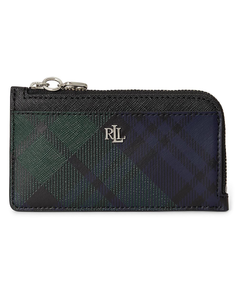 Кожаный кардхолдер-кошелек с молнией L-Zip с принтом «Crosshatch» Lauren Ralph Lauren