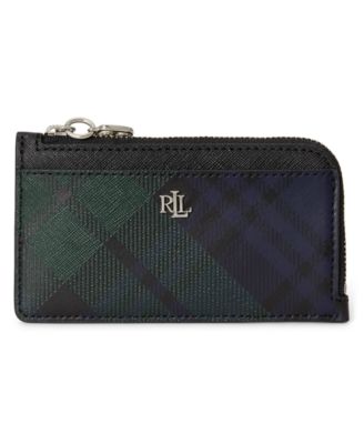 Кожаный кардхолдер-кошелек с молнией L-Zip с принтом «Crosshatch» Lauren Ralph Lauren