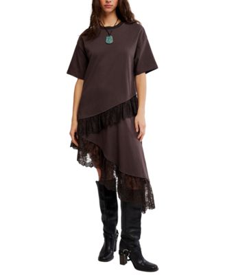 Free People Women's Lace Layered Asymmetrical-Hem T-Shirt