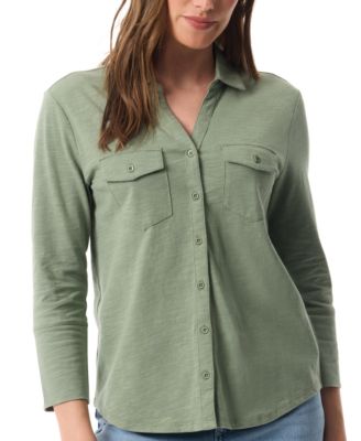 Gloria Vanderbilt Women's Ashten Point-Collar 3/4-Sleeve Button-Up Shirt