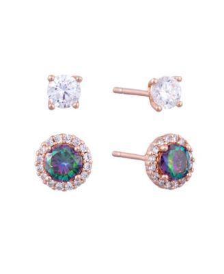 Macy's Rose Gold Over Sterling Silver 4mm Cubic Zirconia and 5mm Mystic Halo Stud Earring Set