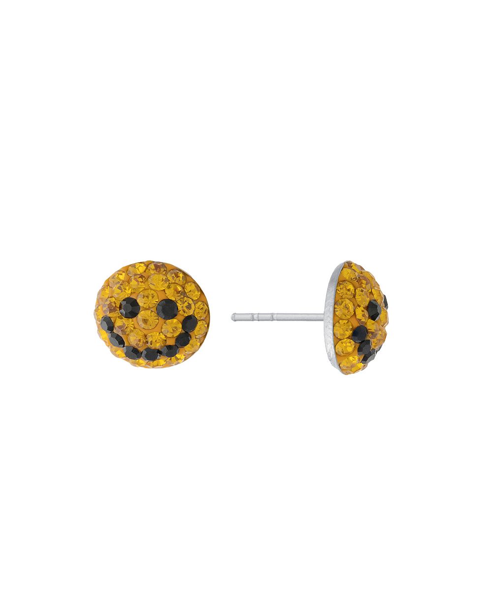Macy's Sterling Silver Crystal Pave Smiley Face Stud Earrings