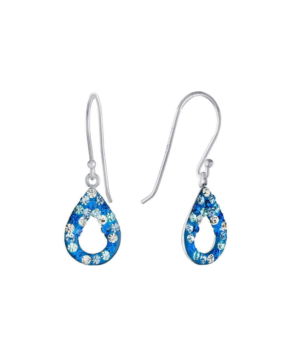 Macy's Sterling Silver Crystal Pave Blue Multi Open Teardrop Earrings