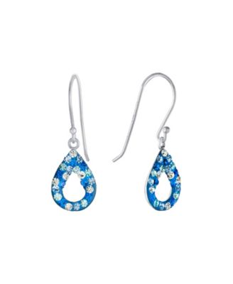 Macy's Sterling Silver Crystal Pave Blue Multi Open Teardrop Earrings