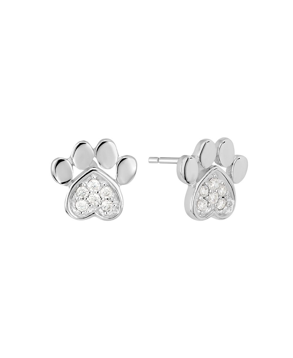 Macy's Sterling Silver Cubic Zirconia Pave Dog Paw Stud Earrings