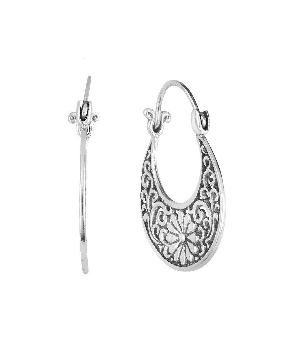 Серьги-кольца Macy's Oxidized Flower Swirl 1.15"