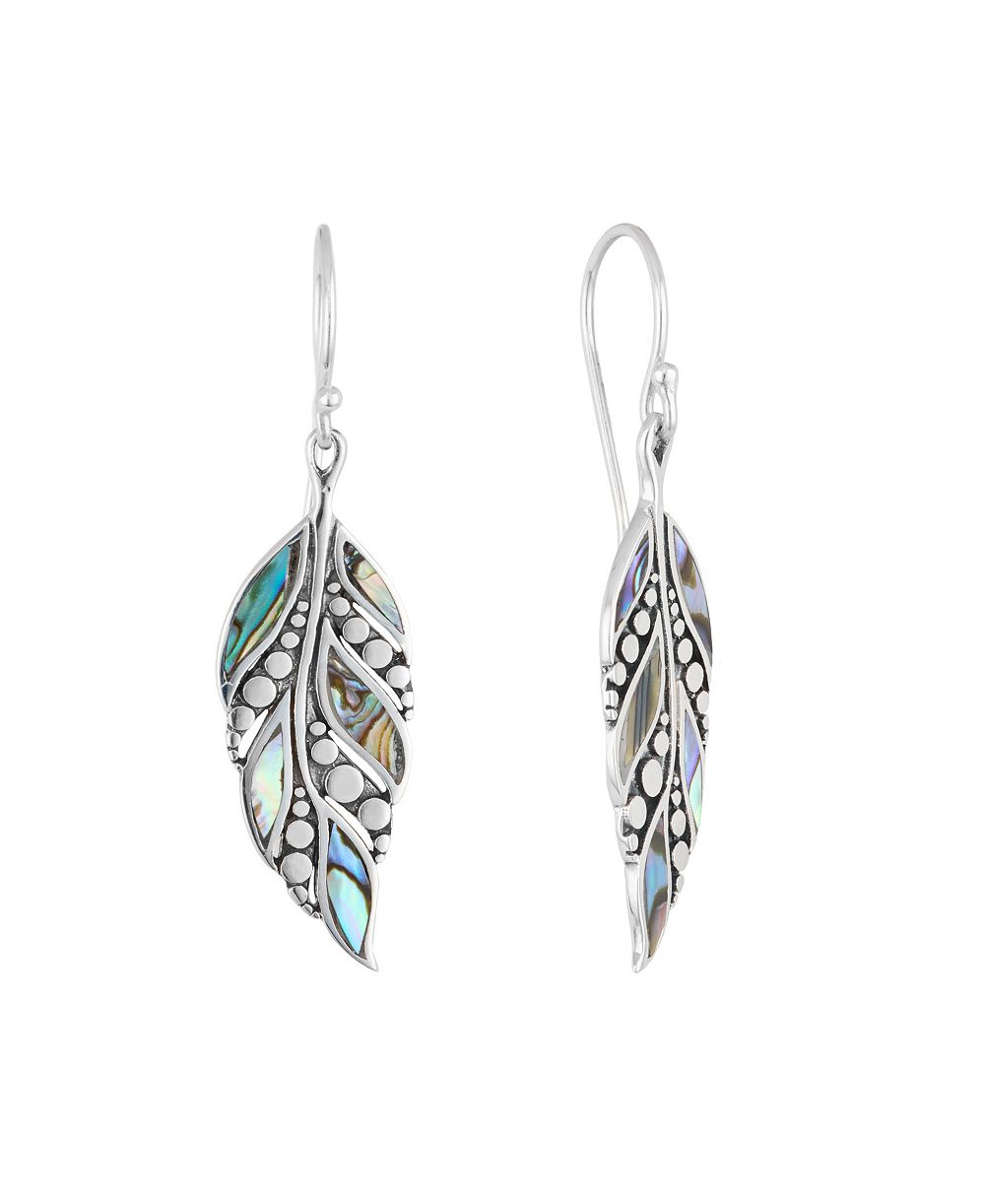 Серьги Macy's Abalone Oxidized Dotted Feather Drop