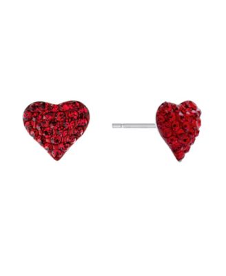Macy's Sterling Silver Crystal Pave 12mm Domed Heart Stud Earrings