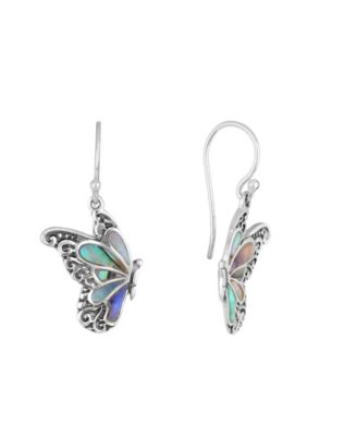Macy's Sterling Silver Abalone or Mother of Pearl Oxidized Butterfly Drop Earrings