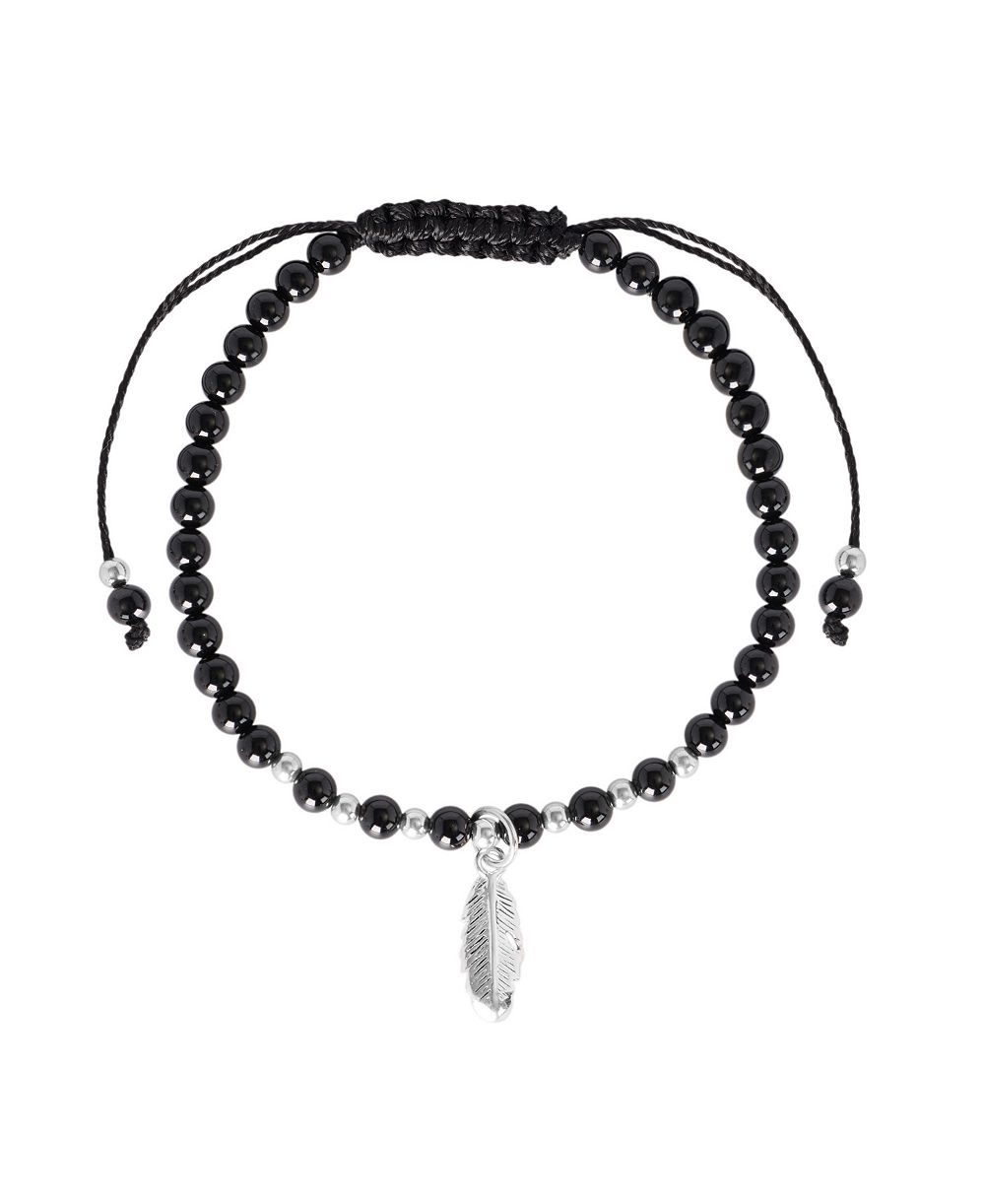 Macy's Sterling Silver Feather Charm Stone Beaded Rope Bracelet