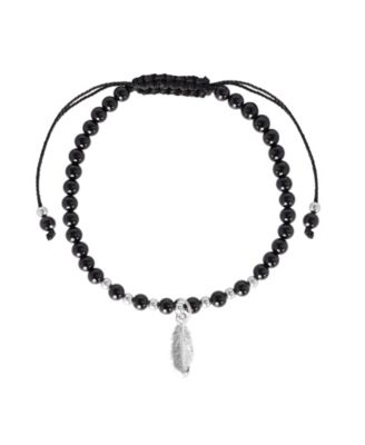 Macy's Sterling Silver Feather Charm Stone Beaded Rope Bracelet