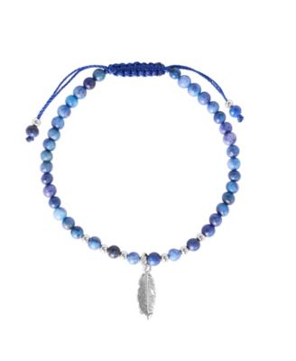 Macy's Sterling Silver Feather Charm Stone Beaded Rope Bracelet