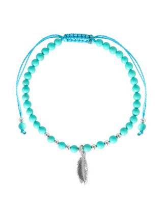 Macy's Sterling Silver Feather Charm Stone Beaded Rope Bracelet