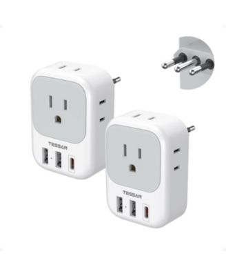 Адаптер TESSAN Italy Travel Plug 2 Pack, Type L for US to Chile Libya Syria