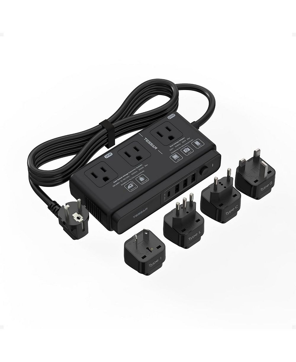 TESSAN 220V to 110V Converter, Travel Voltage Converter with 4 USB Ports (1 USB C), 3 AC Outlet and EU UK AU IT Universal Travel Adaptor