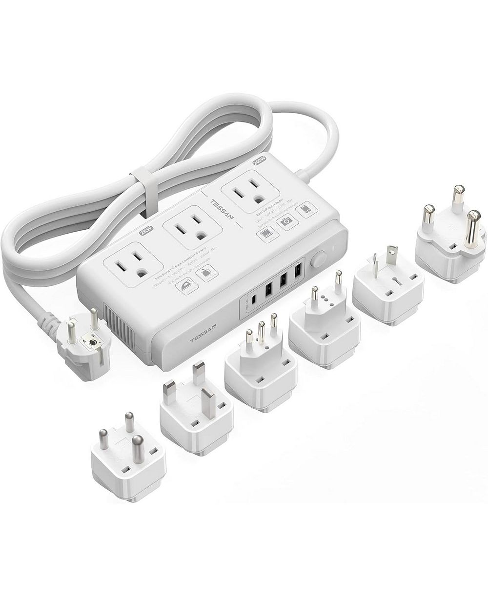 TESSAN 220V to 110V Universal Travel Adapter with 4 USB Ports and 3 AC Outlets
