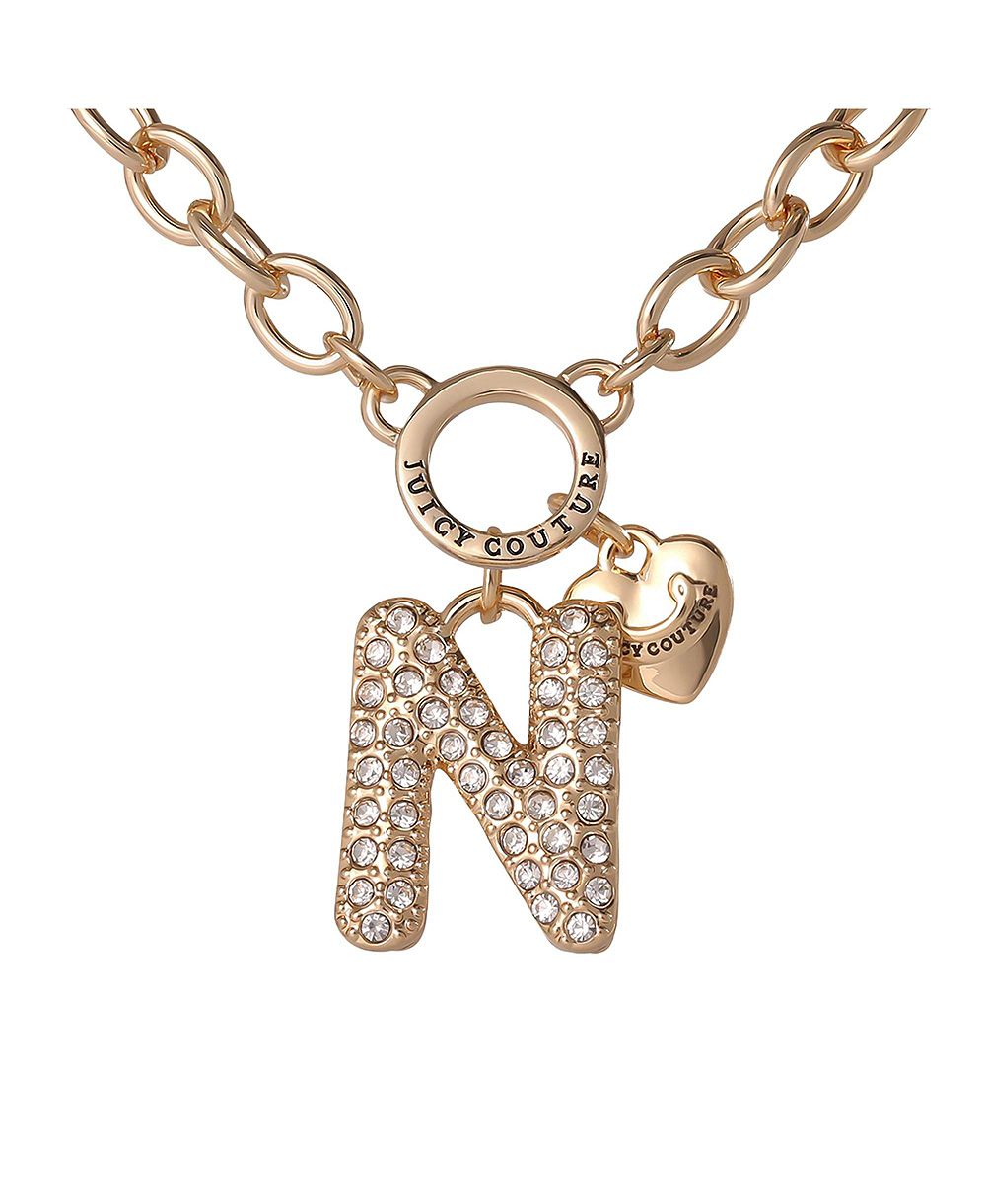 Juicy Couture ожерелье Bubble Letter для Women с прозрачными камнями 18"+2", массивное ожерелье с инициалом