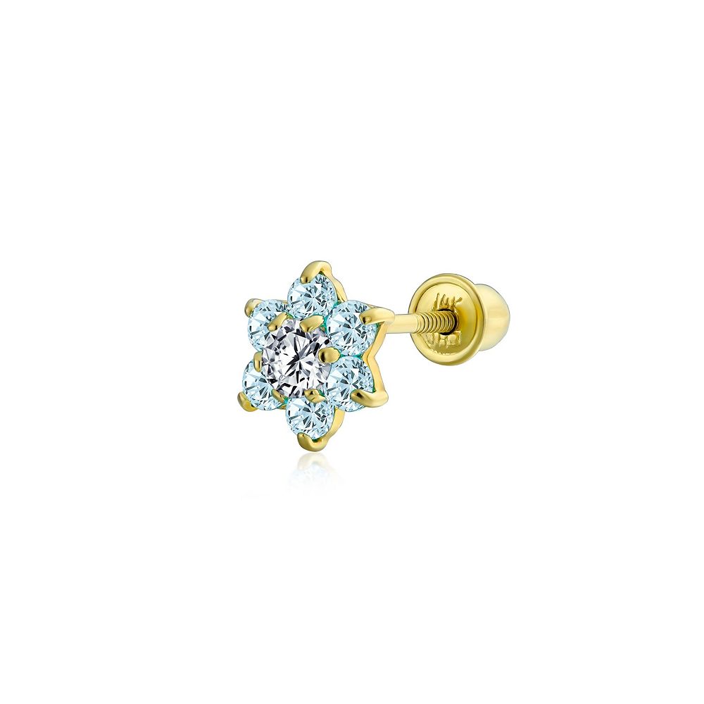 Bling Jewelry Tiny Cubic Zirconia Flower Screwback CZ Stud Helix Lobe Cartilage 1 Piece Earring 14K Real 4MM