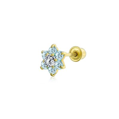Bling Jewelry Tiny Cubic Zirconia Flower Screwback CZ Stud Helix Lobe Cartilage 1 Piece Earring 14K Real 4MM