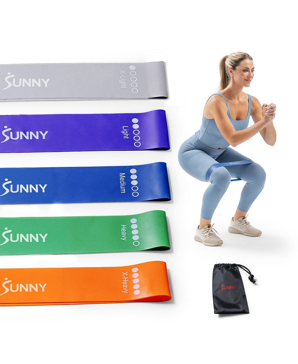 Sunny Health & Fitness Resistance Loop Bands, 5 Levels of Color-Coded Exercise Bands для ног, ягодиц и силовых тренировок