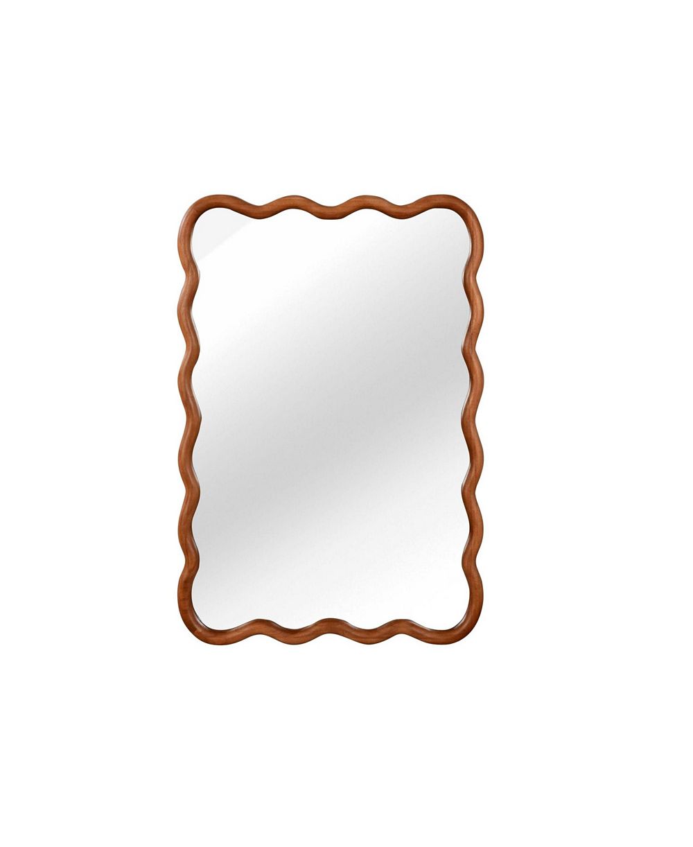 PHYING Solid Wood Frame Mirror 20x30 Inch Wavy Rectangle Wall Mirror Modern Aesthetic Irregular Wave Decorative Vanity Mirror for Home