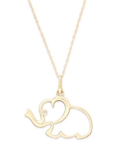 Cubic Zirconia Elephant Pendant Necklace in 10k Gold