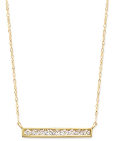 Cubic Zirconia Bar Pendant Necklace in 10k Gold