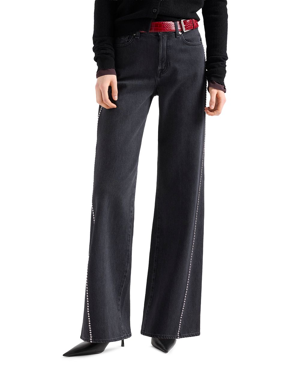 7 For All Mankind Women's Lotta High-Waisted Wide-Leg Studded Jeans