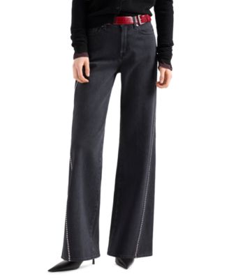 7 For All Mankind Women's Lotta High-Waisted Wide-Leg Studded Jeans
