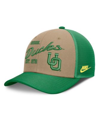Мужская и женская кепка Nike Oregon Ducks Legacy Rise Trucker бежево-зеленая