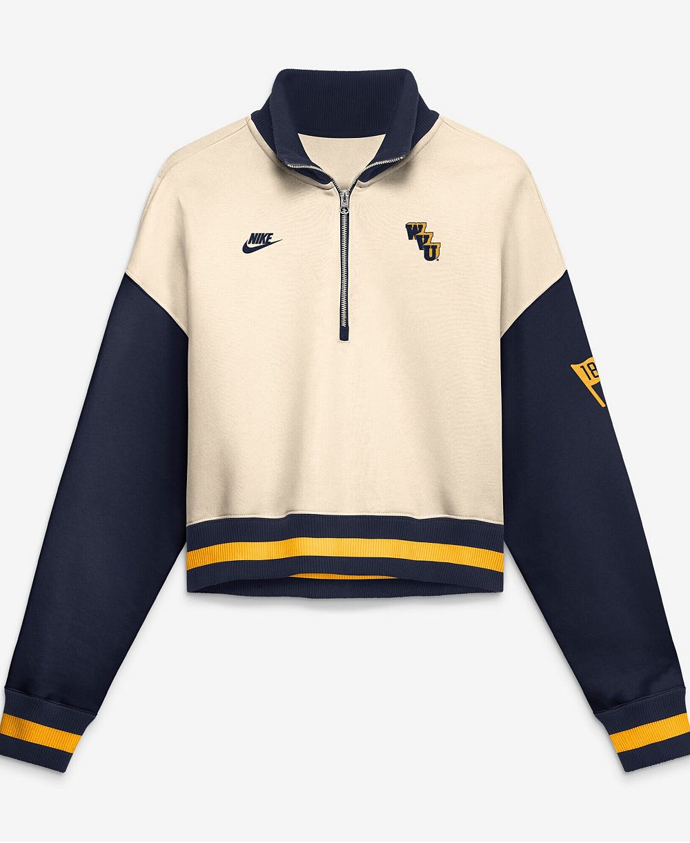 Женский Nike West Virginia Mountaineers Oversized Colorblock Cropped Quarter-Zip Pullover